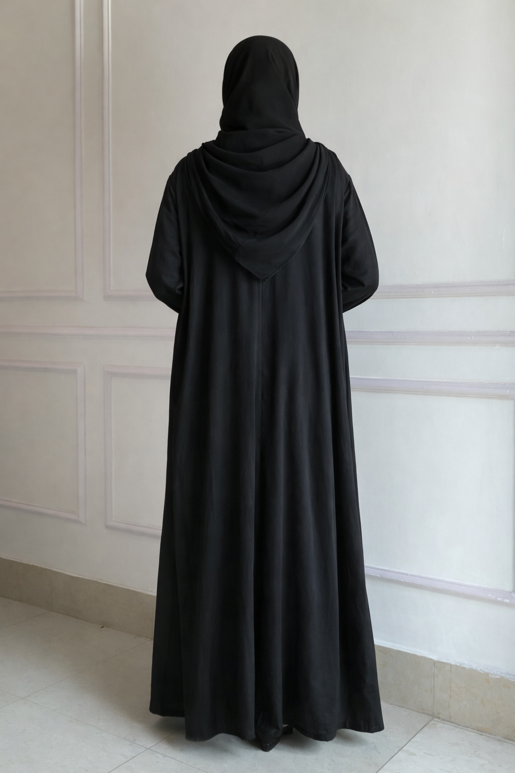 Front Open Zoom Silk Abaya Elegant & Graceful Modest Wear (Black)