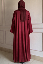 Front Open Zoom Silk Abaya Elegant & Graceful Modest Wear (Maroon)