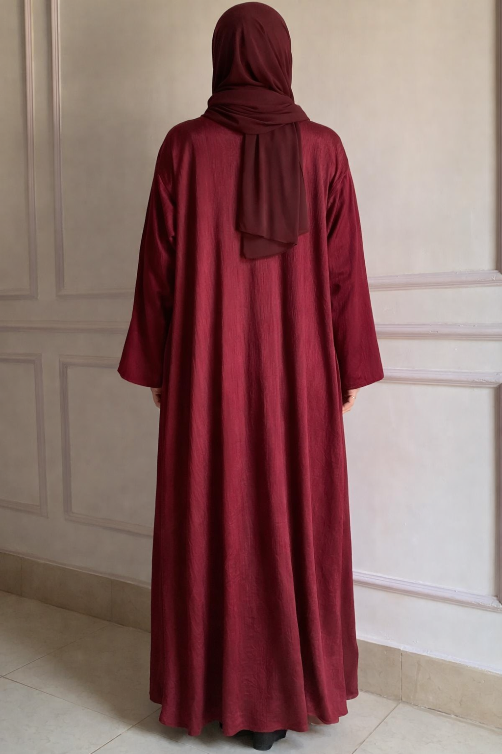 Front Open Zoom Silk Abaya Elegant & Graceful Modest Wear (Maroon)