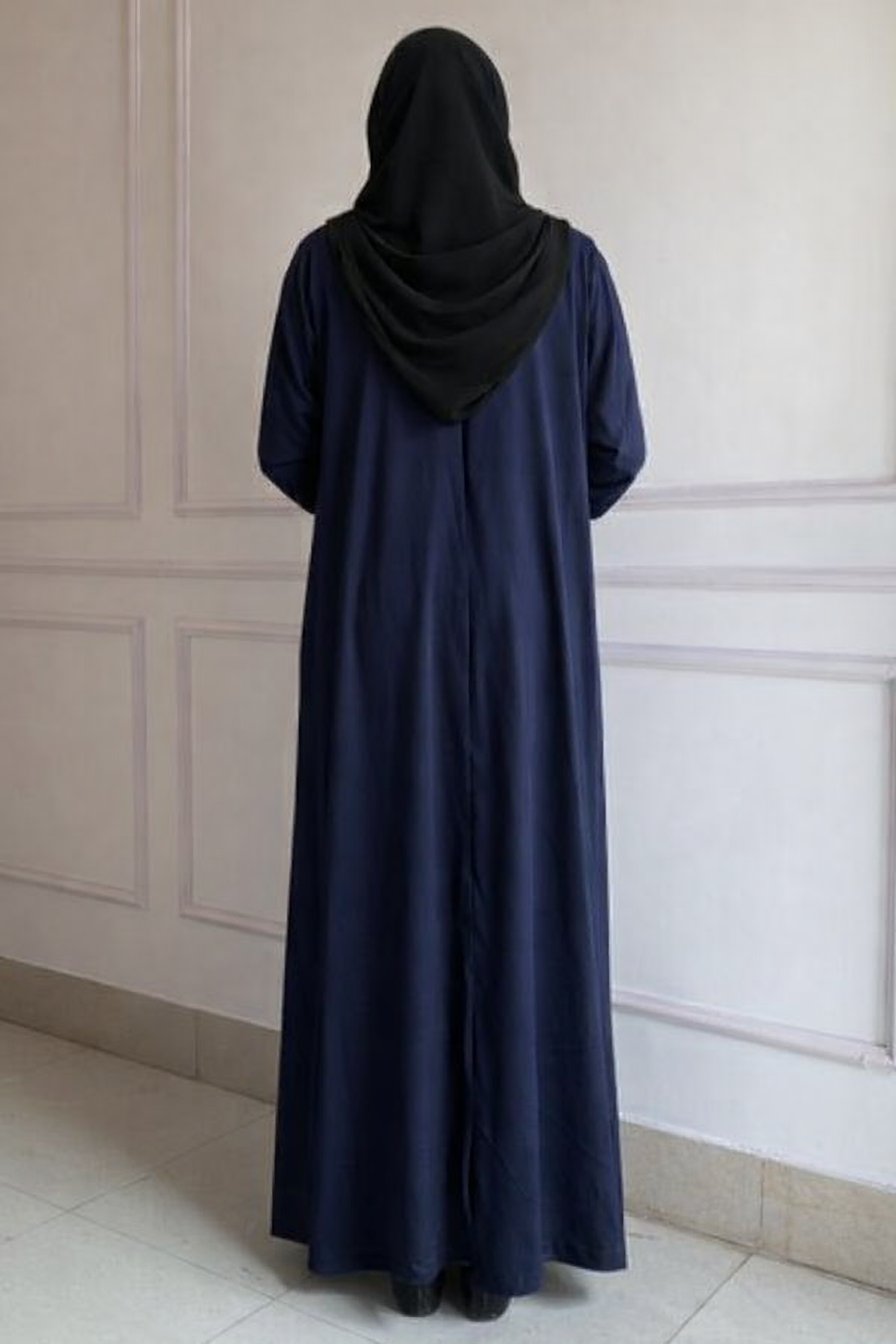 Front Open Zoom Silk Abaya Elegant & Graceful Modest Wear (Navy Blue)