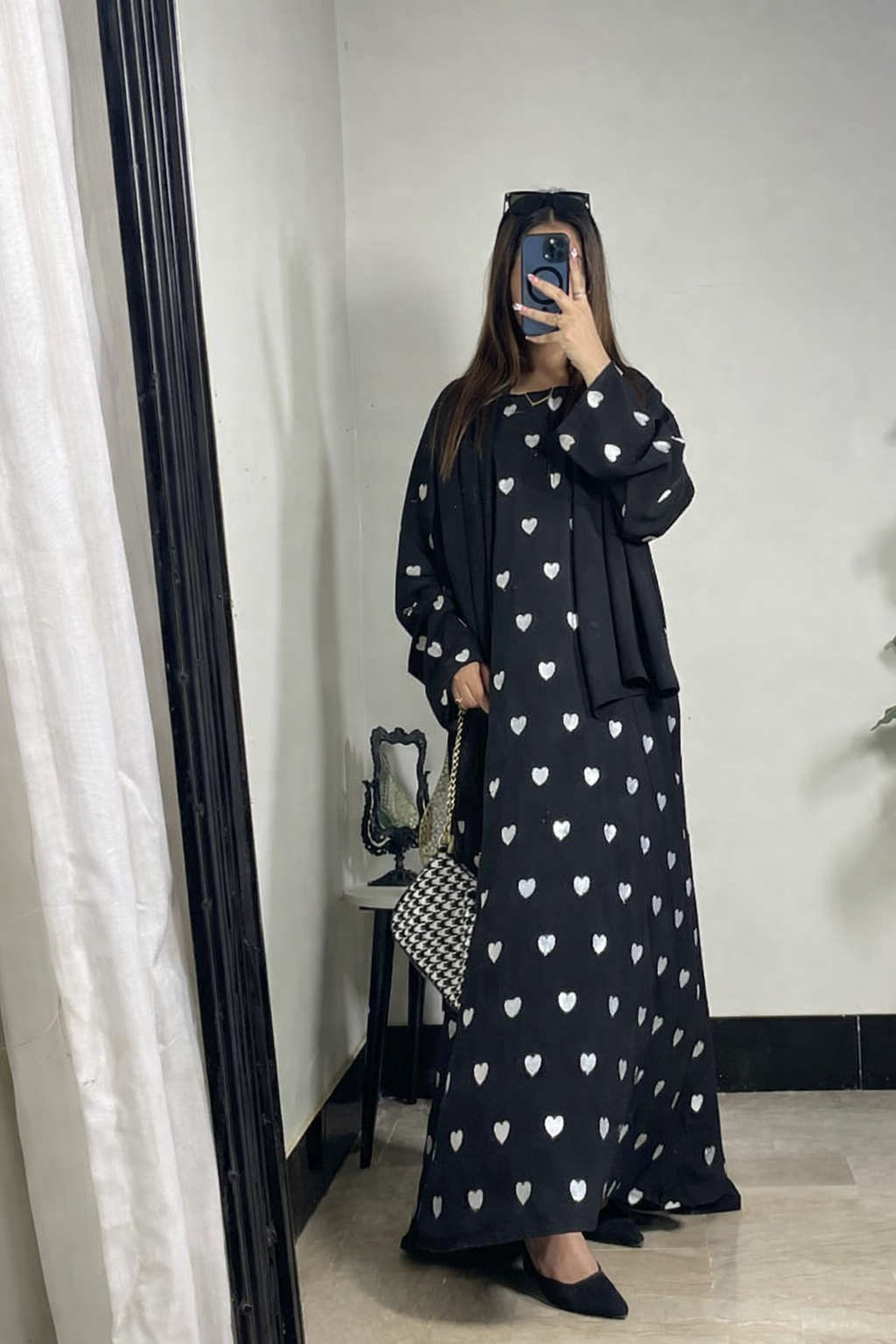 Elegant Embroidered Heart Maxi Abaya