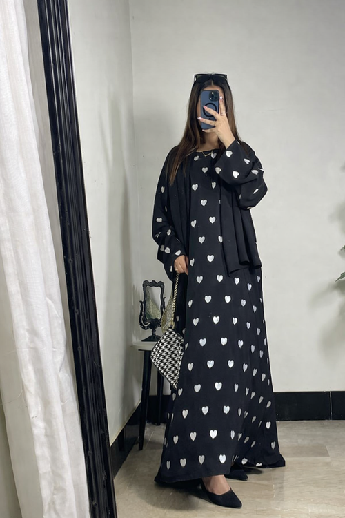 Elegant Embroidered Heart Maxi Abaya