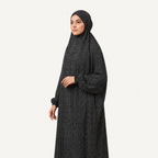 Namaz Chadar Full Length with Sleeves - Black (Dotted)