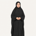 Namaz Chadar Full Length with Sleeves - Black (Dotted)