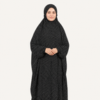 Namaz Chadar Full Length with Sleeves - Black (Dotted)