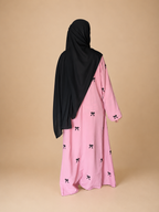 Embroidered Maxi Bow Abaya (Pink)