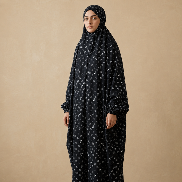 Namaz Chadar Full Length with Sleeves - Black