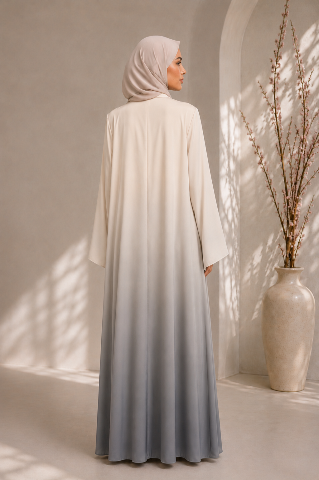 Two Tone White Gradient Abaya