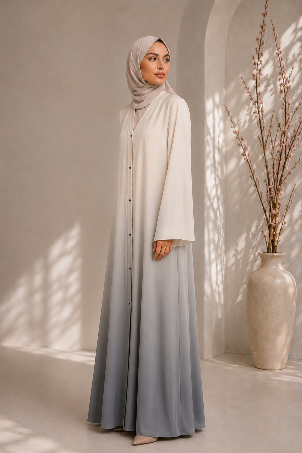 Two Tone White Gradient Abaya