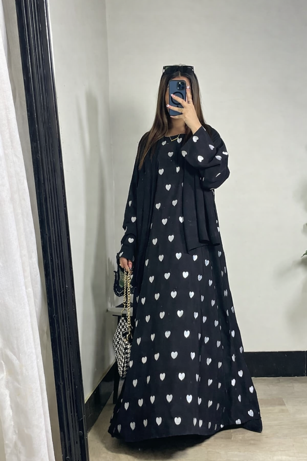 Elegant Embroidered Heart Maxi Abaya