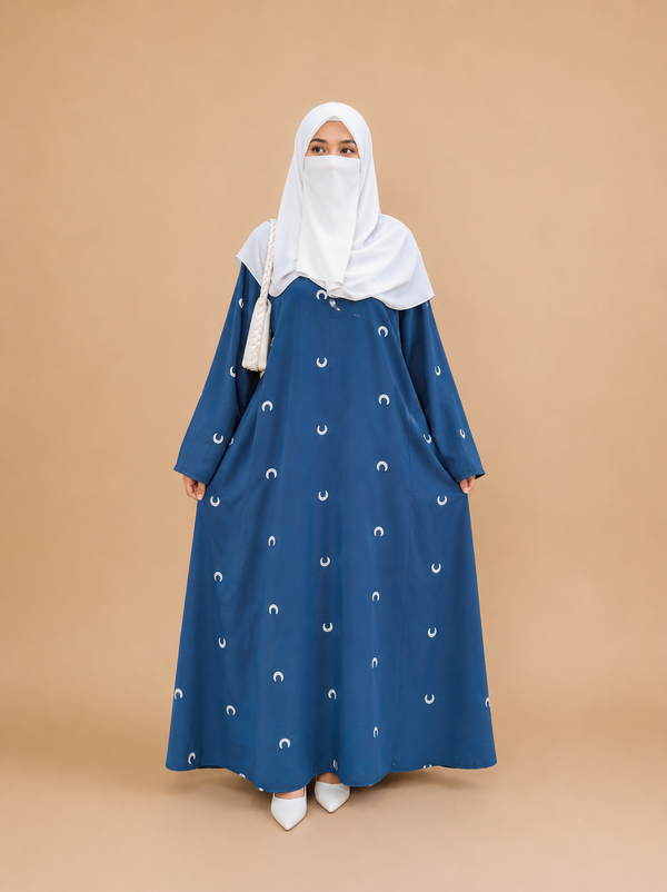 Moon Embroidered Abaya (Greyish Blue)
