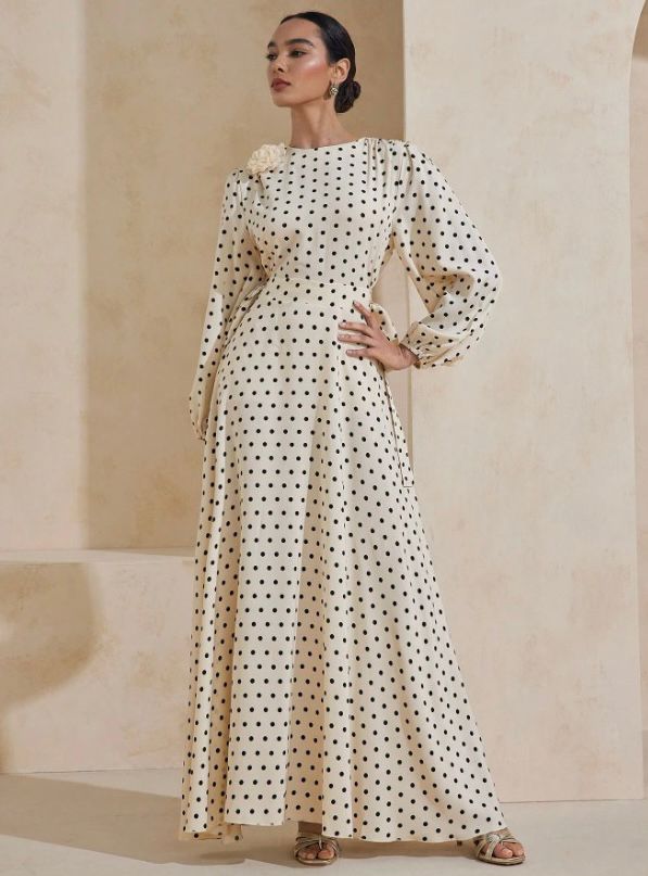Graceveil Polka Dot Floral Abaya Dress