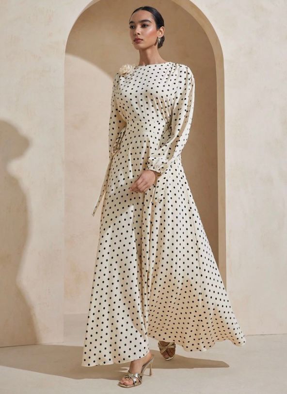 Graceveil Polka Dot Floral Abaya Dress
