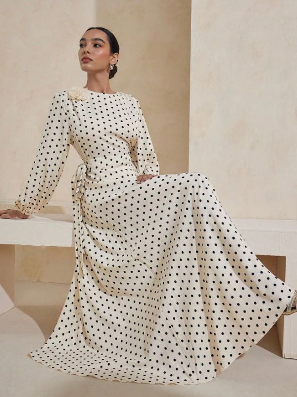 Graceveil Polka Dot Floral Abaya Dress