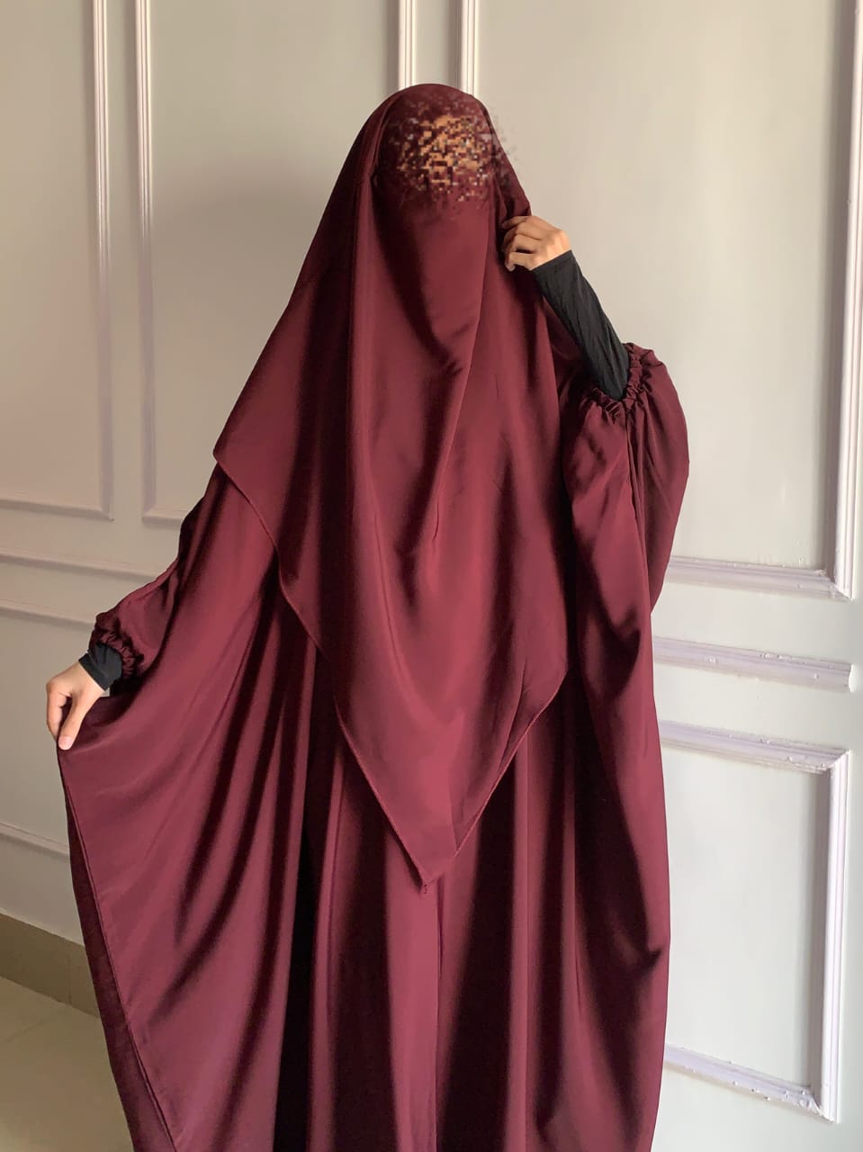 Elegant Khimar Abaya Peach Georgette Fabric (Maroon)