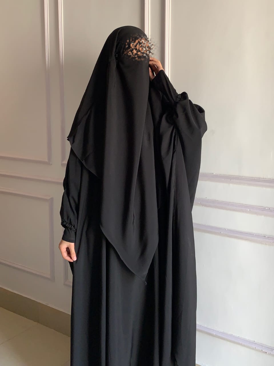 Elegant Khimar Abaya Peach Georgette Fabric (Black)