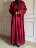 Front Open Zoom Silk Abaya Elegant & Graceful Modest Wear (Maroon)
