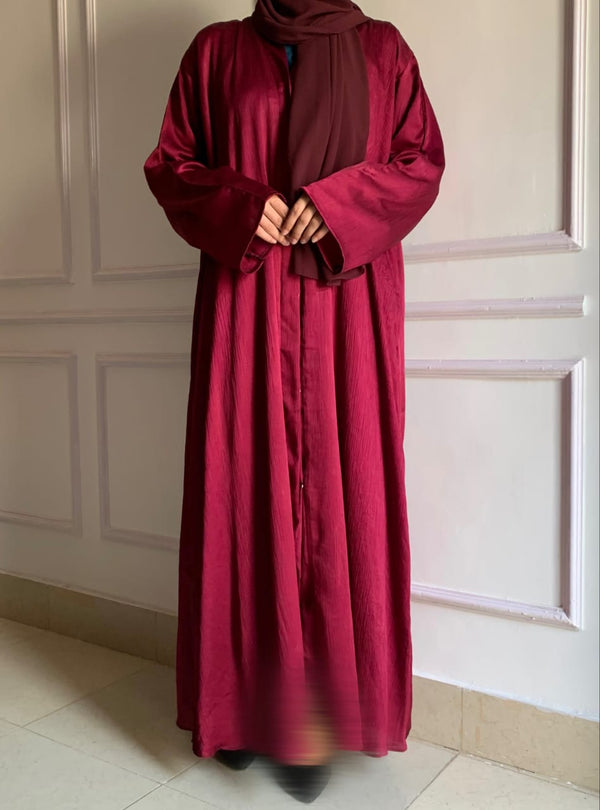 Front Open Zoom Silk Abaya Elegant & Graceful Modest Wear (Maroon)