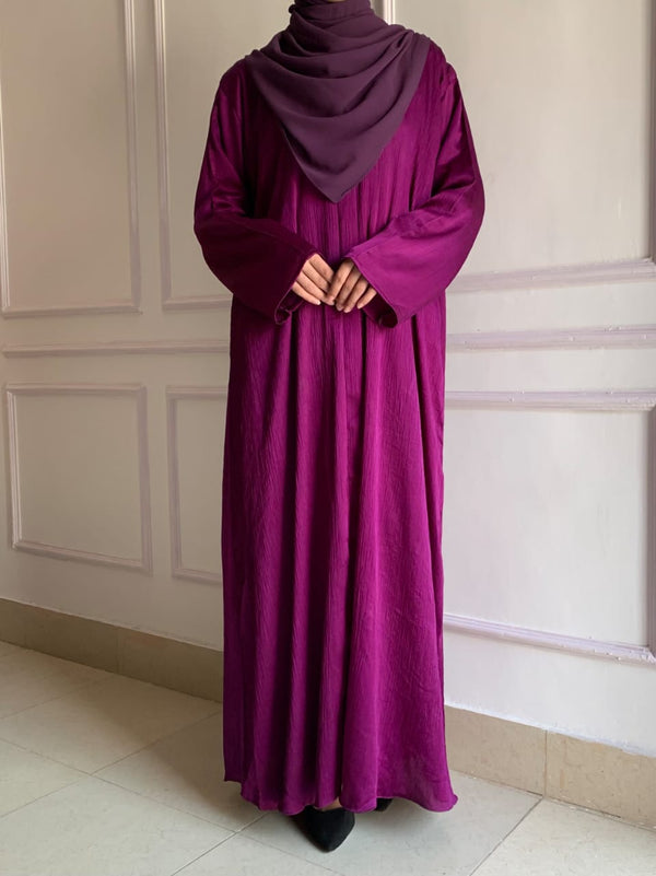 Front Open Zoom Silk Abaya Elegant & Graceful Modest Wear (Purple)