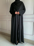 Front Open Zoom Silk Abaya Elegant & Graceful Modest Wear (Black)