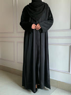 Front Open Zoom Silk Abaya Elegant & Graceful Modest Wear (Black)