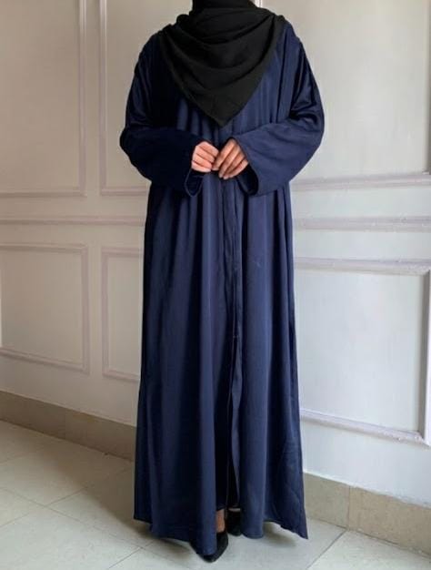 Front Open Zoom Silk Abaya Elegant & Graceful Modest Wear (Navy Blue)