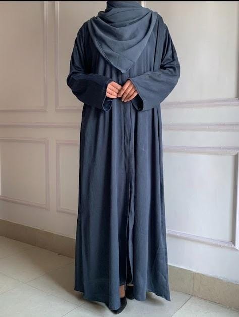 Front Open Zoom Silk Abaya Elegant & Graceful Modest Wear (Grey)