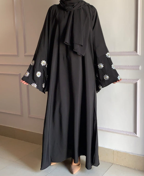 Soft Daisy Embroidered Abaya