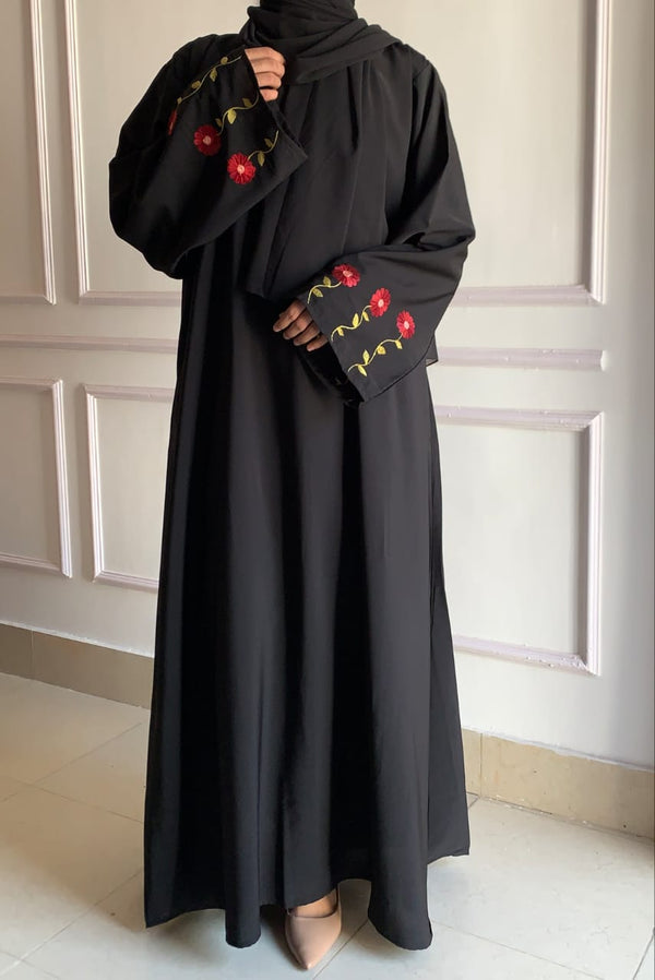 Embroidered Rose Sleeve Abaya