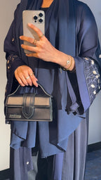 Navy Blue Floral Sleeve Embroidered Abaya