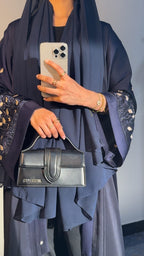Navy Blue Floral Sleeve Embroidered Abaya